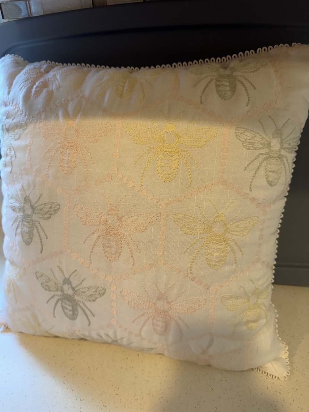 World Market- Embroidered Bee Accent Pillow - Soft Pastels